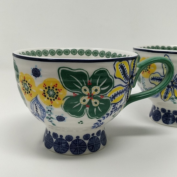Anthropologie Large Footed Stoneware Floral Cups - Picture 3 of 7